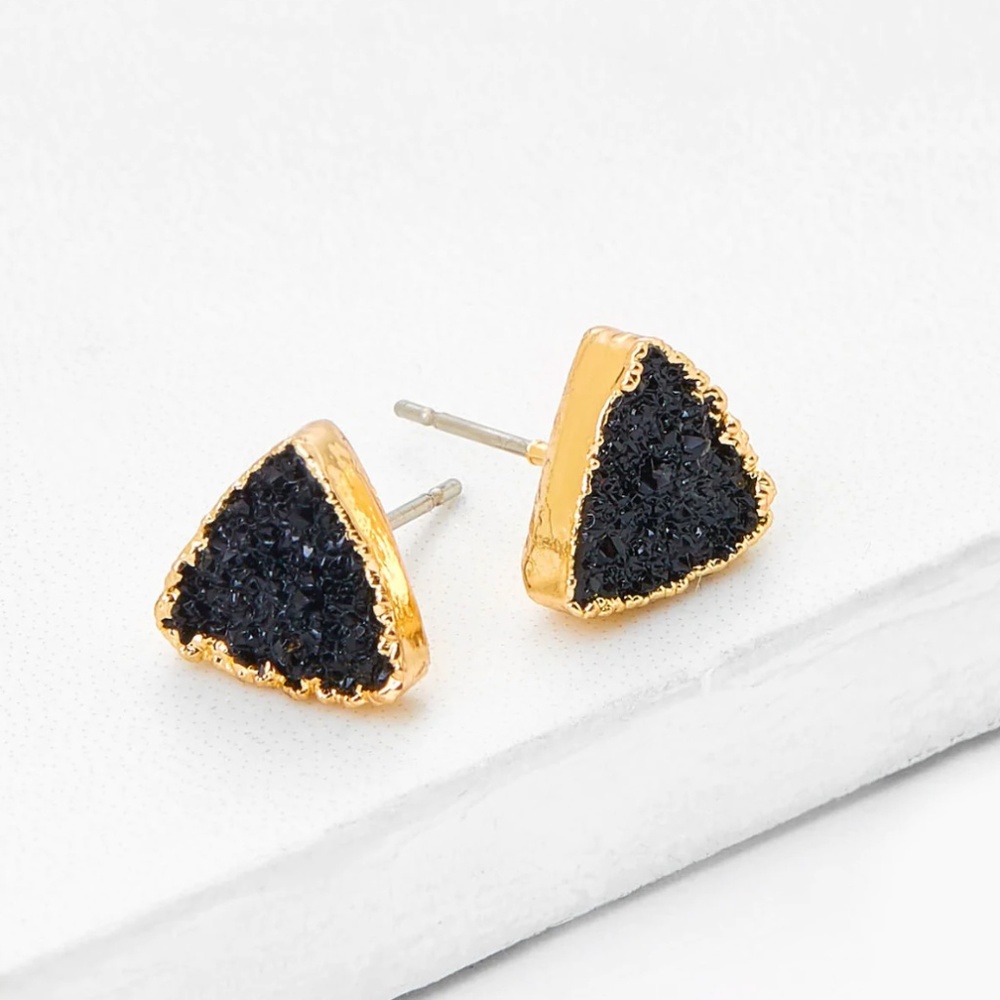 NAOMI Black Druzy Triangle Stud Earring